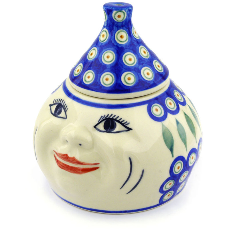 Polmedia Polish Pottery Peacock Garlic And Onion Kitchen Canister