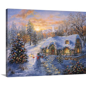 Christmas Art 'Christmas Cottage' by Nicky Boehme Painting Print on Wrapped Canvas