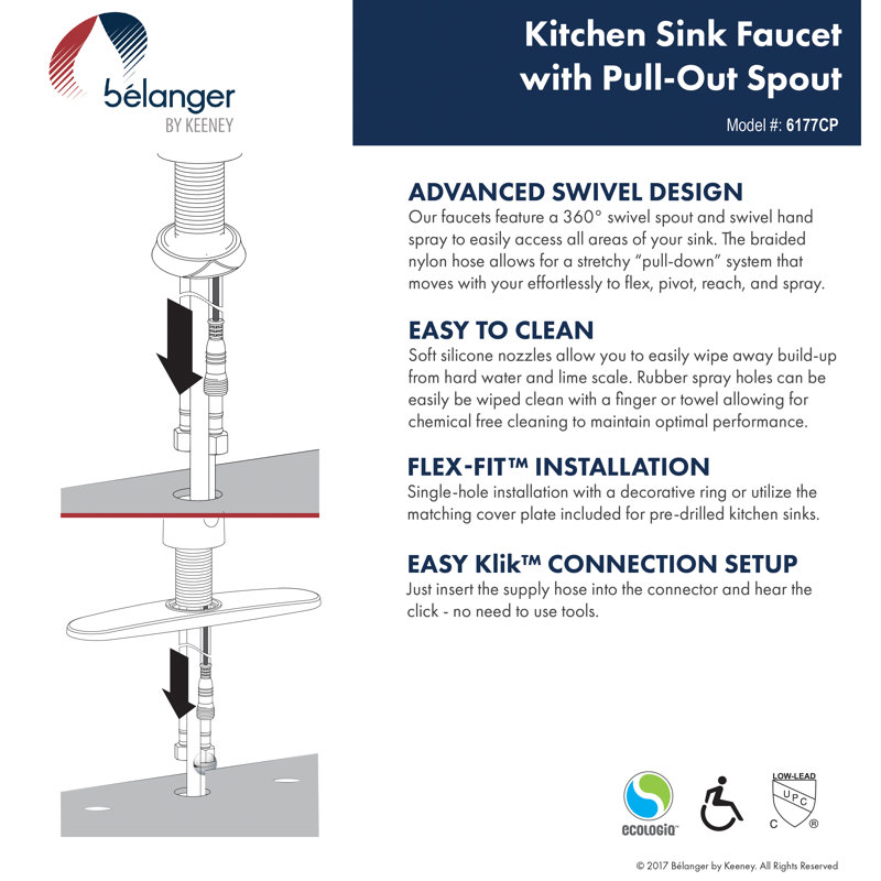 Keeney Manufacturing Company Pull Out Single Handle Kitchen Faucet