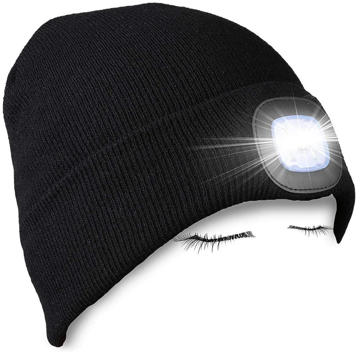 Unisex LED Beanie Hat With USB Rechargeable Battery High Powered Head Lamp Light 