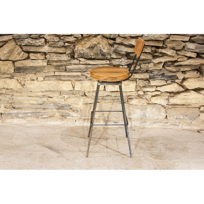 The Strong Oaks Woodshop Sully Reclaimed Wood And Industrial Rebar Swivel Bar Counter Stool Wayfair