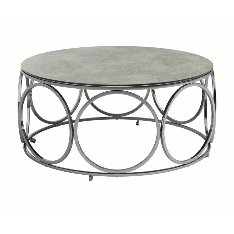 Orren Ellis Round Coffee Table With Casters Beige Marble And