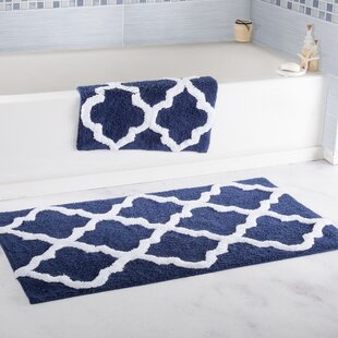 blue and white bath mat