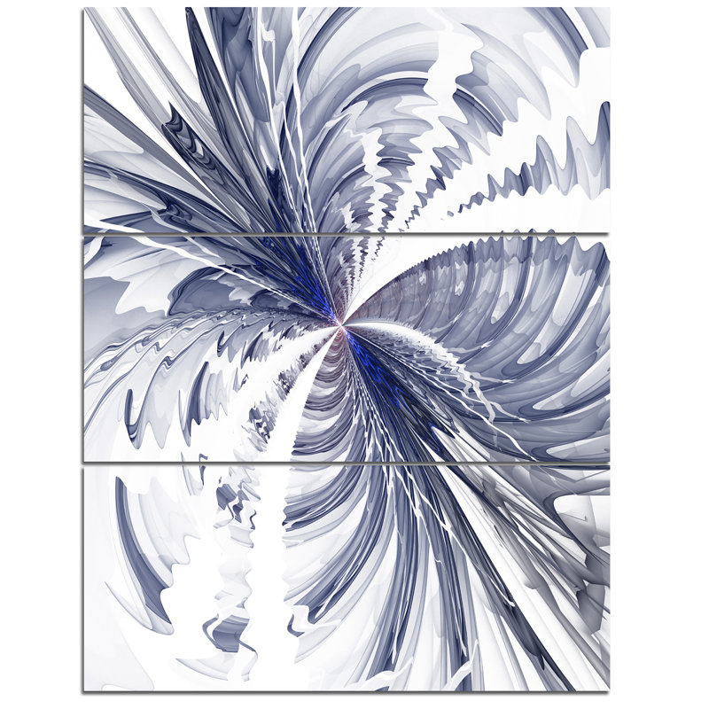 Designart Symmetrical Blue Fractal Flower 3 Piece Graphic Art On Wrapped Canvas Set Wayfair