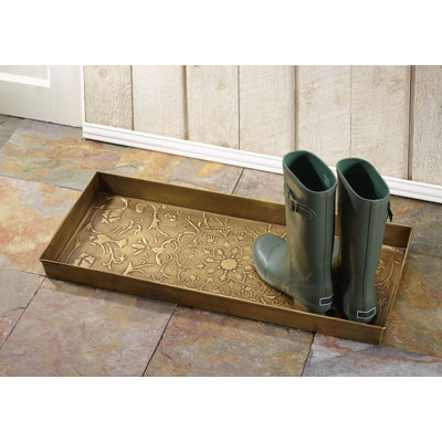 Antique Brass Star Medallion 30 in. x 13 in. Indoor Boot Tray