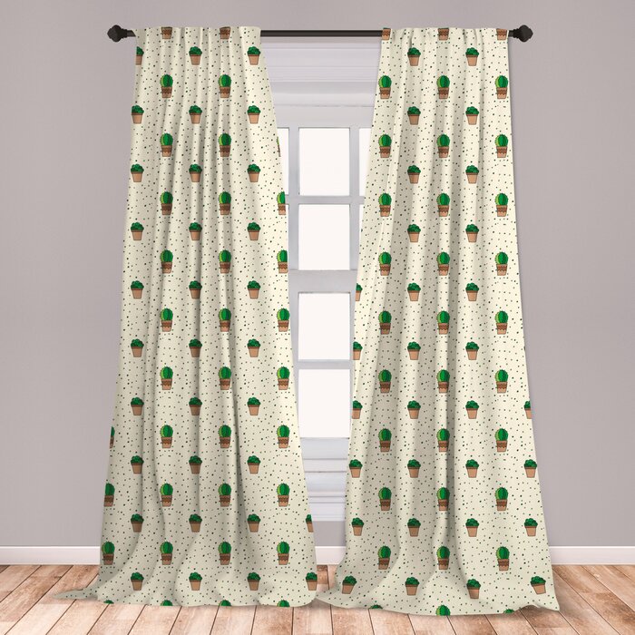 Ambesonne Cactus Curtains Dotted Pattern With House Plants Design Latin American Cartoon Style Foliage Window Treatments 2 Panel Set For Living Room