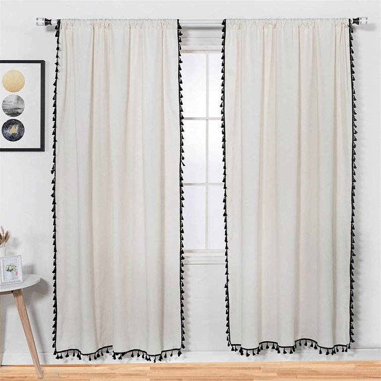 Dakota Fields 84 Inch Boho Curtains 2 Panels Curtains With Tassels, Light Filtering Window