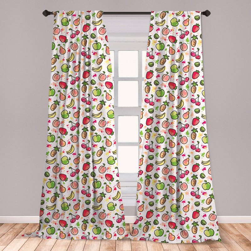 East Urban Home Ambesonne Fruits Curtains Watercolor Pear Cherries Kiwi Apple Brushstroke Splashes Kids Kitchen Window Treatments 2 Panel Set For Living Room Bedroom Decor 56 X 63 Peach Lime Green Red Wayfair