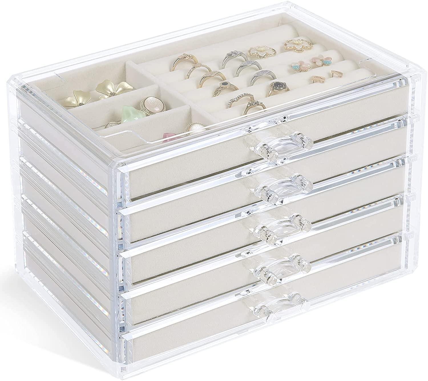 3 Acrylic Top Jewelry Display Storage Cases With 12 Compartment Gray Inserts 