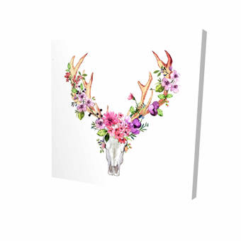 Bungalow Rose Deer Skull With Flowers Oil Painting Print On