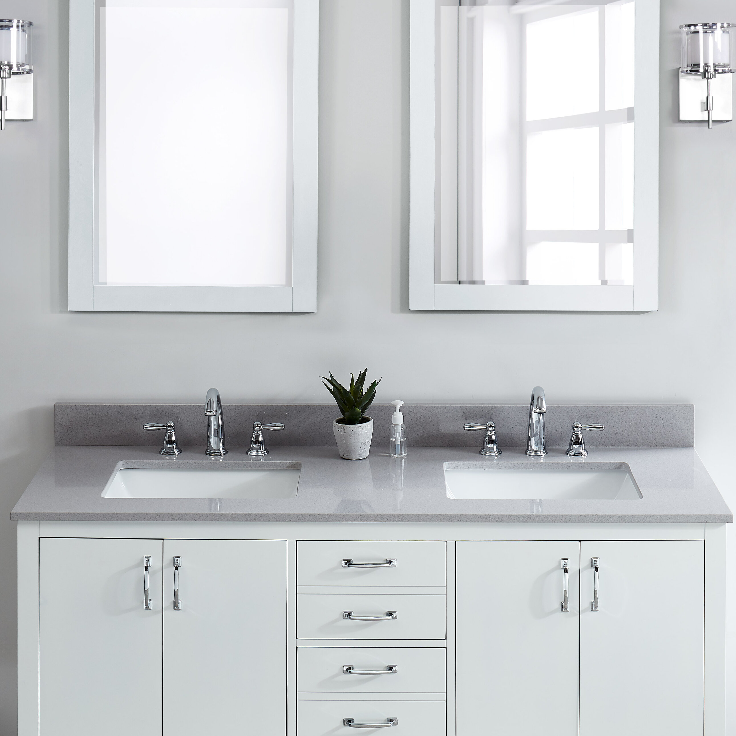 Tile Top Mountain Grey 61 Engineered Marble Double Bathroom Vanity Top Reviews Wayfairca