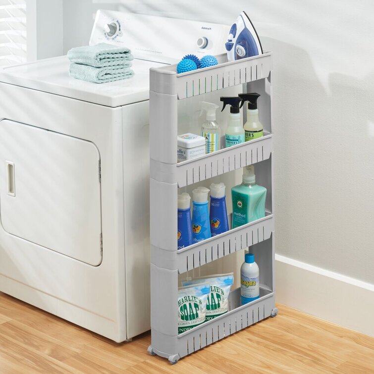 mDesign Portable Rolling Laundry Utility Cart Organizer with 4 Shelves White