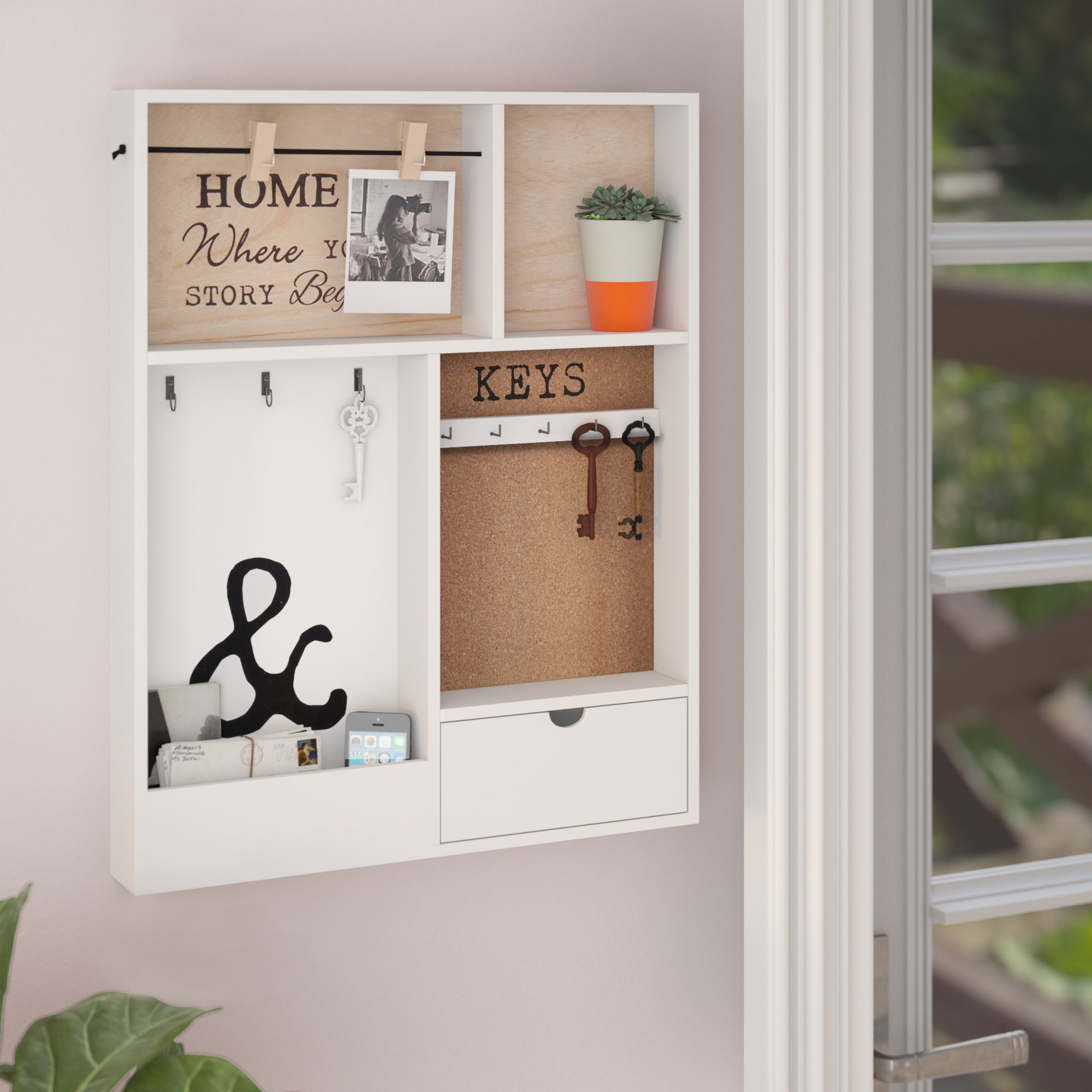 Gracie Oaks Murguia Wall Key Organizer With Key Hooks And Wall Baskets And Mail Storage Reviews Wayfair
