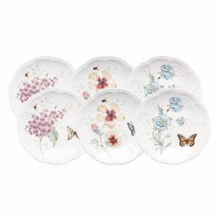 Lenox Butterfly Meadow COLORS Trellis 8" Dessert Pie Plates Set of 4 New In Box 