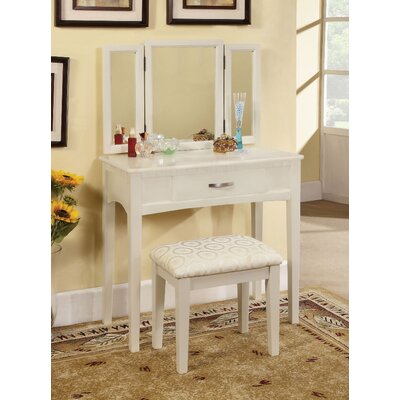 Hokku Designs Luisa Vanity With Mirror And Stool Set Color White