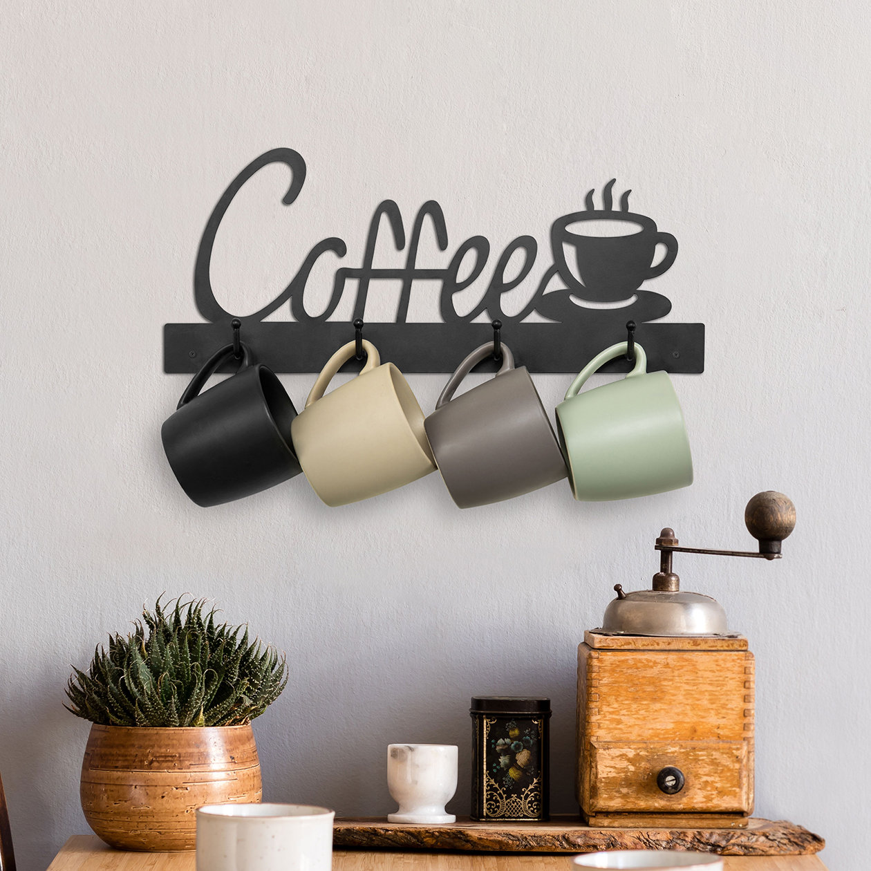 MyGift 4Hook Coffee Cup Design Wall Mounted Mug Rack & Reviews