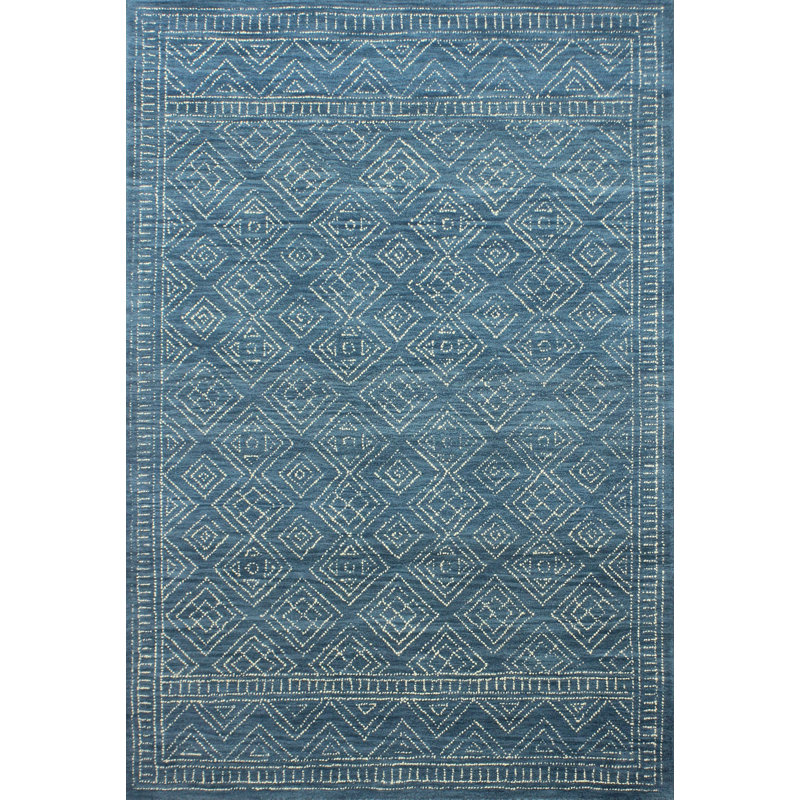 Mistana Kory Hand-Hooked Wool Azure Area Rug, Size: Runner 26 x 8