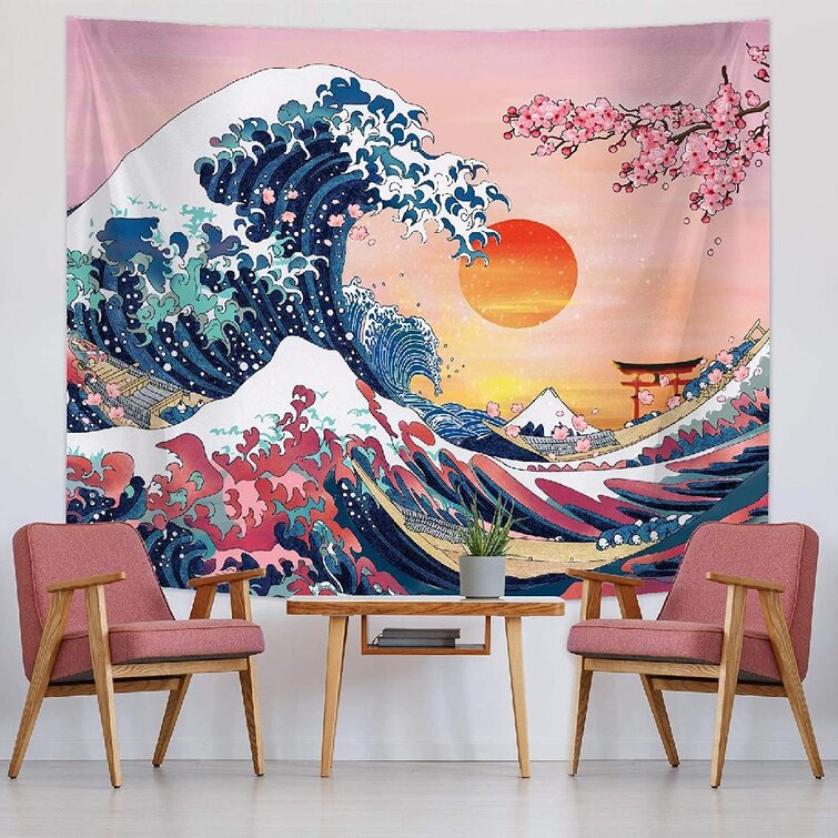 Tapestry Japanese Abstract Mountain Ocean Waves Wall Hanging Throw Blankets Home