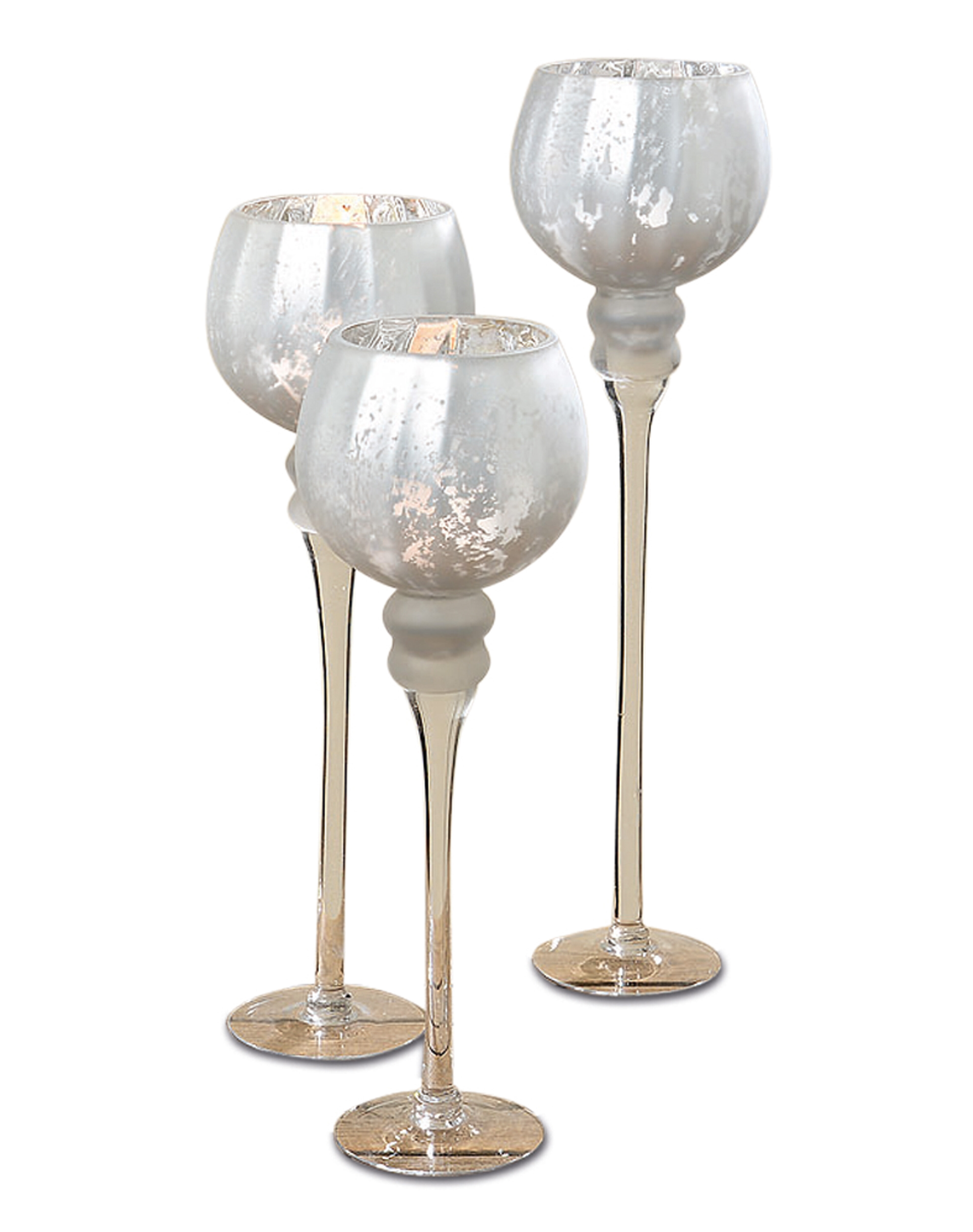 Candle Holder Set of 3 Glass Pedestal Stem Candle Holders in 3 Different Heights 