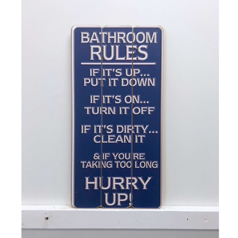 Winston Porter Bathroom Rules Wooden Sign Wall Decor Wayfair