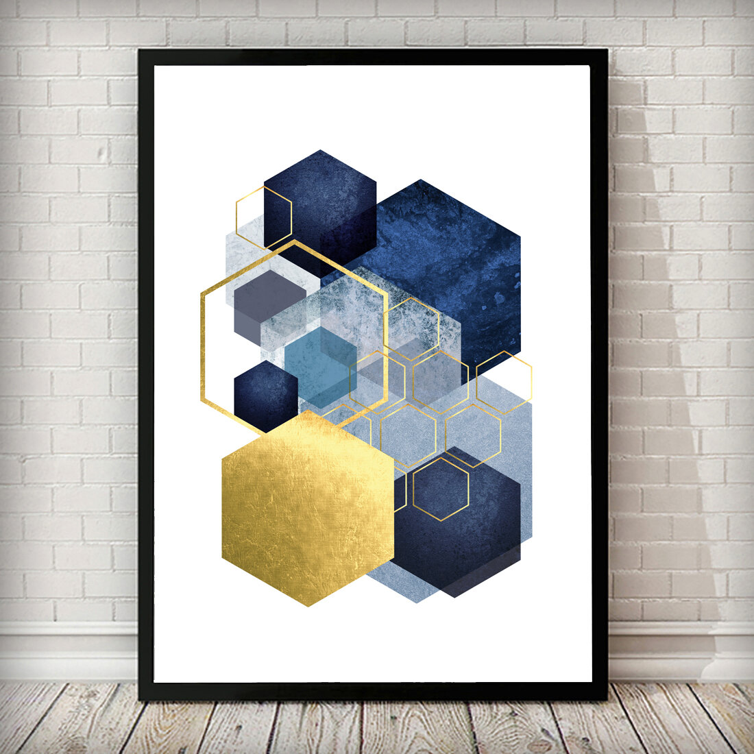 East Urban Home Geometric Hexagon Navy Gold Grey Abstract Picture Frame Print On Paper Reviews Wayfair Co Uk