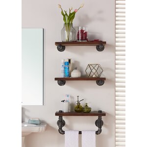 Industrial Walnut Wood Floating Wall Shelf