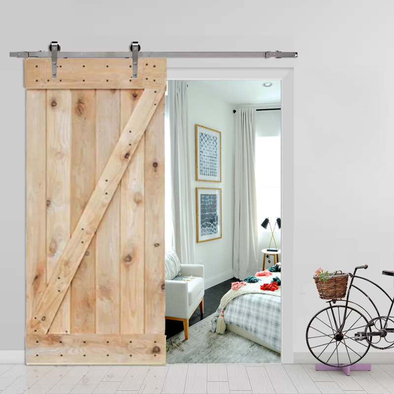 Tms Paneled Wood Unfinished Knotty Barn Door With Installation Hardware Kit Wayfair