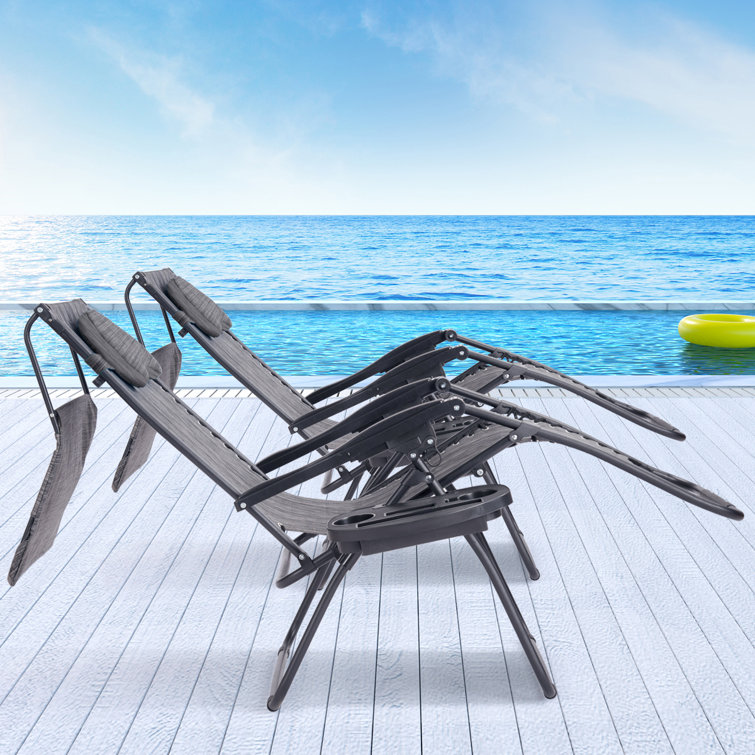 Arlmont Co Freeport Park Folding Recliner Zero Gravity Lounge Chair W Shade Canopy Cup Holder Grey Reviews Wayfair Ca