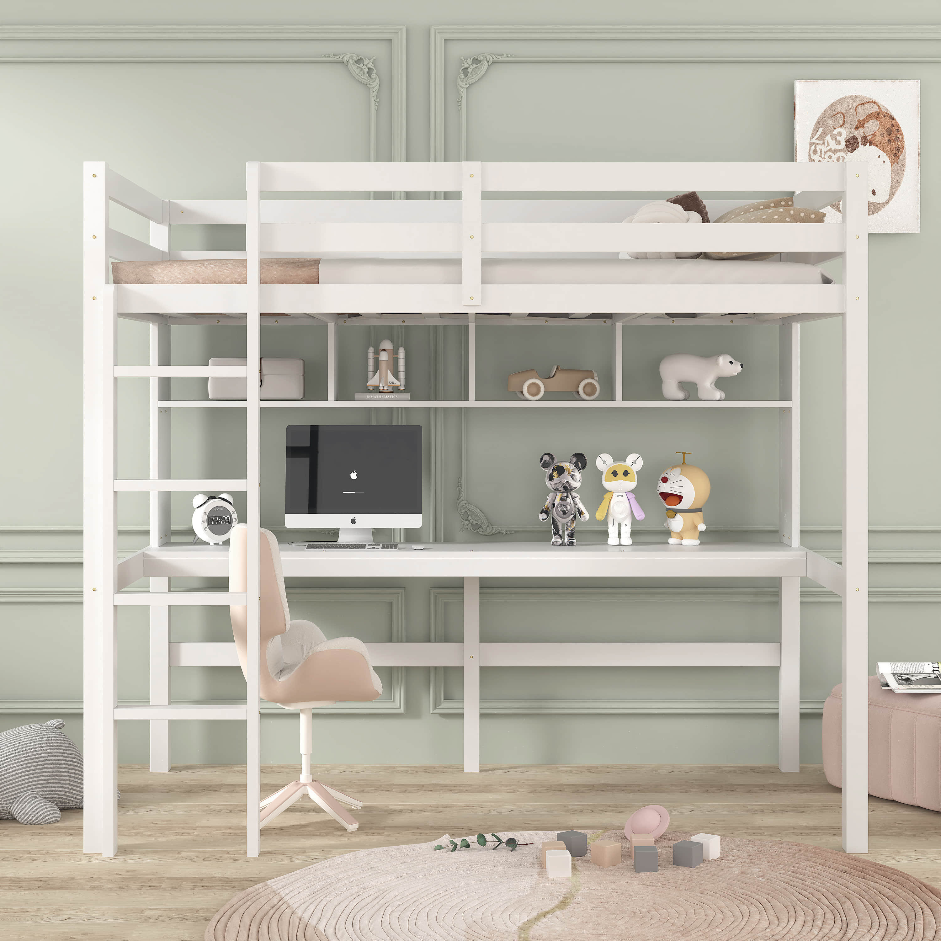 Harriet Bee Fabriciana Twin Solid Wood Loft Bed with Bookcase by ...