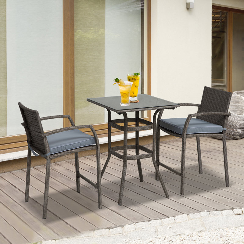Latitude Run Aliyana Outdoor 3 Piece Bar Height Dining Set ...