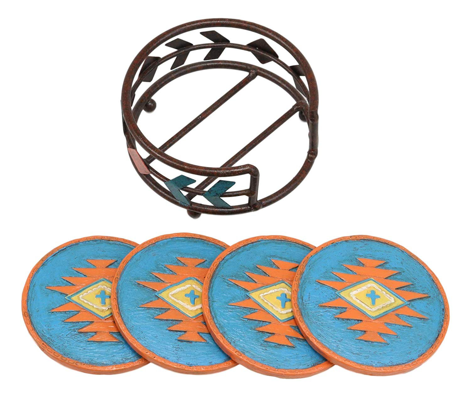 Millwood Pines Ebros Colorful Western Southwestern Native American Tribalwith Cross Design Coaster Holder With 4 Round Coasters Decor Set For Drinks Cups Mugs Home And Kitchen Dining Decorative Figurine Wayfair