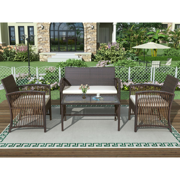Highland Dunes Toombs 4 Pieces Outdoor Furniture Rattan Chair Table Patio Set Wayfair