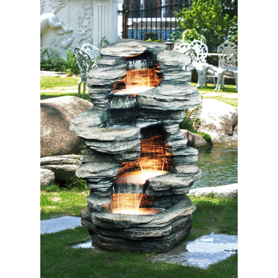 Resin Rock Level Fountain with Halogen Light