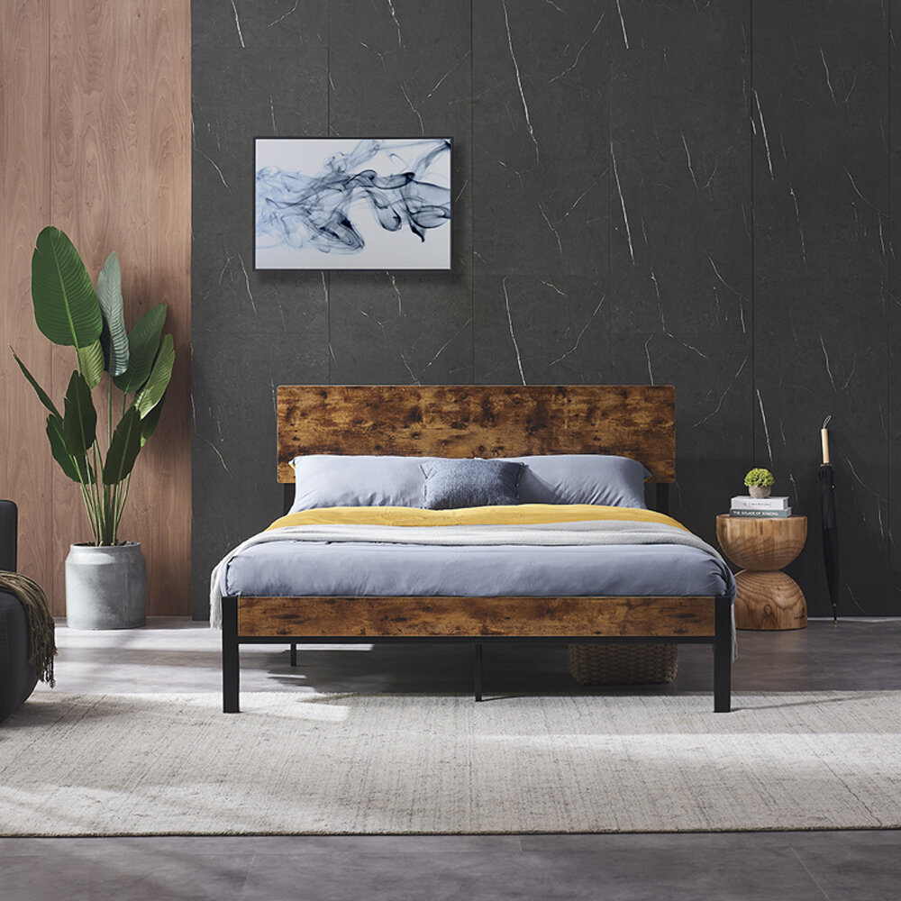 Details about   King Size Bed Frame Headboard Platform Wooden Bedroom Furniture Natural Finish 