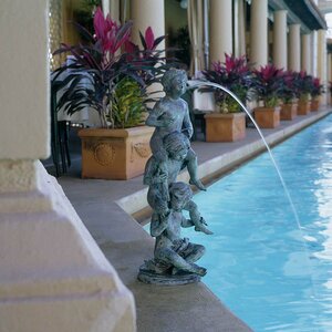 Child's Play Stacked Children Spitting Garden Statue