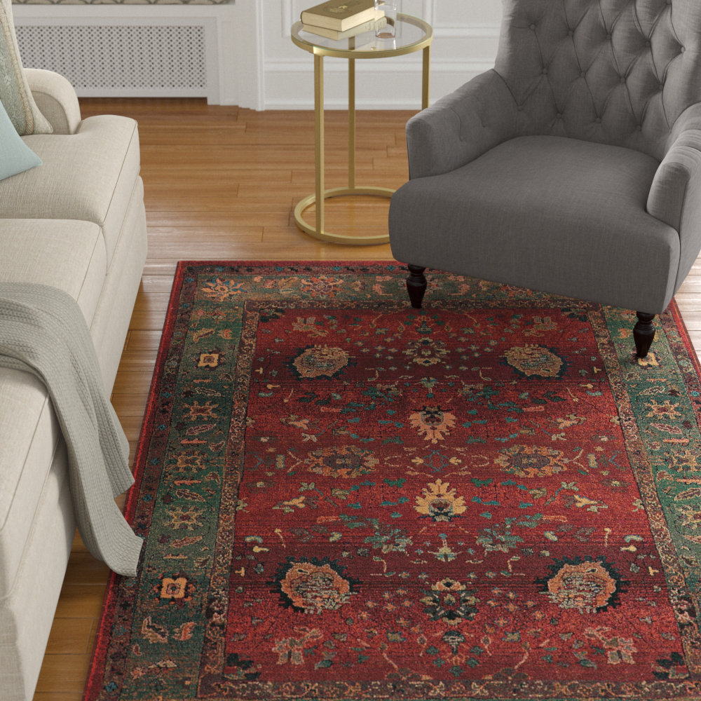 Charlton Home Vonda Power Loom Red Green Rug Wayfair