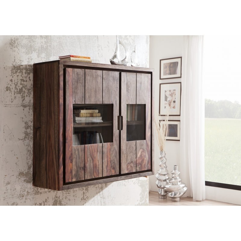 Massivmoebel24 Pure Sheesham Wall Mounted Display Cabinet