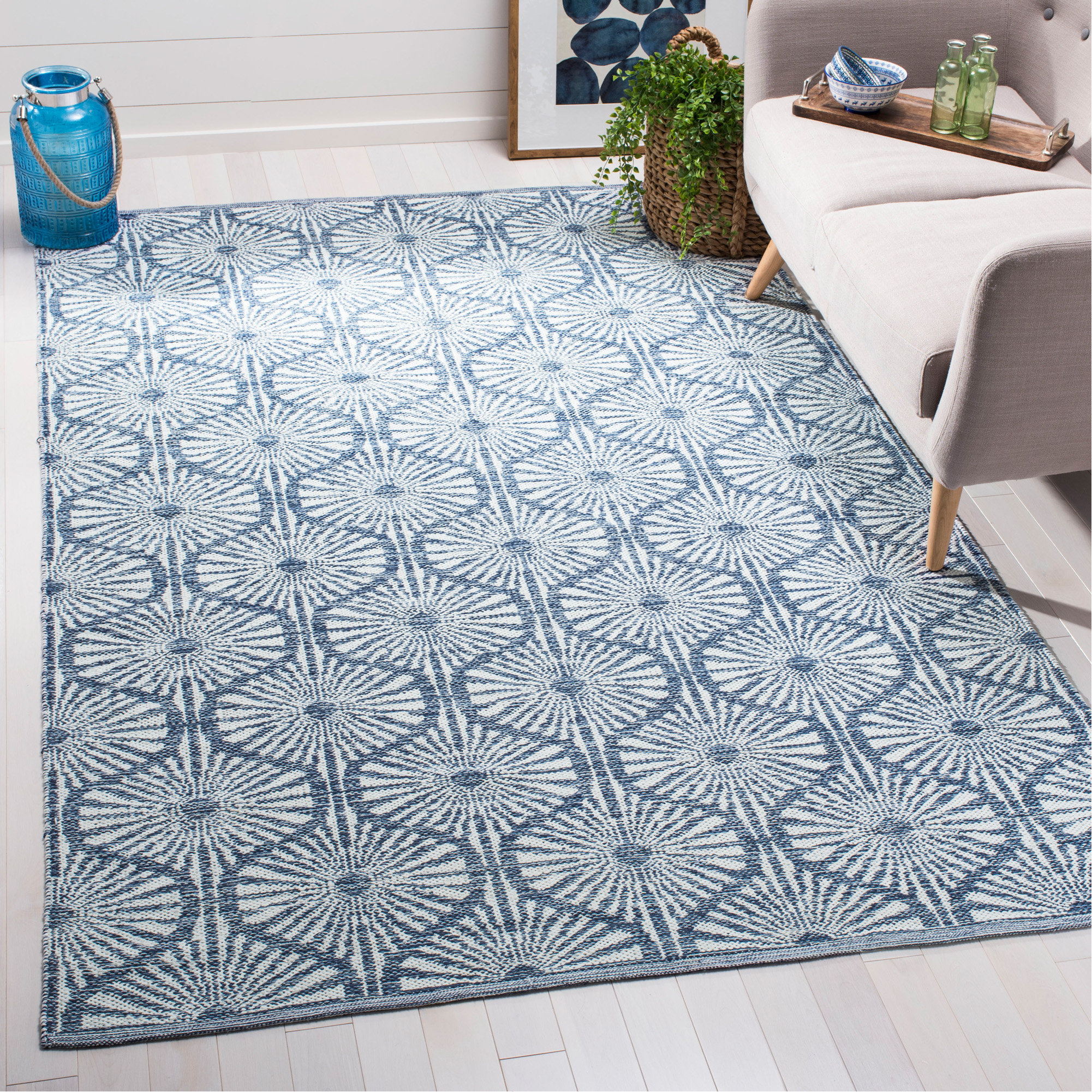 Oak Hill Geometric Handmade Flatweave Navy Ivory Area Rug Handmade Flatweave Navy Ivory Area Rug