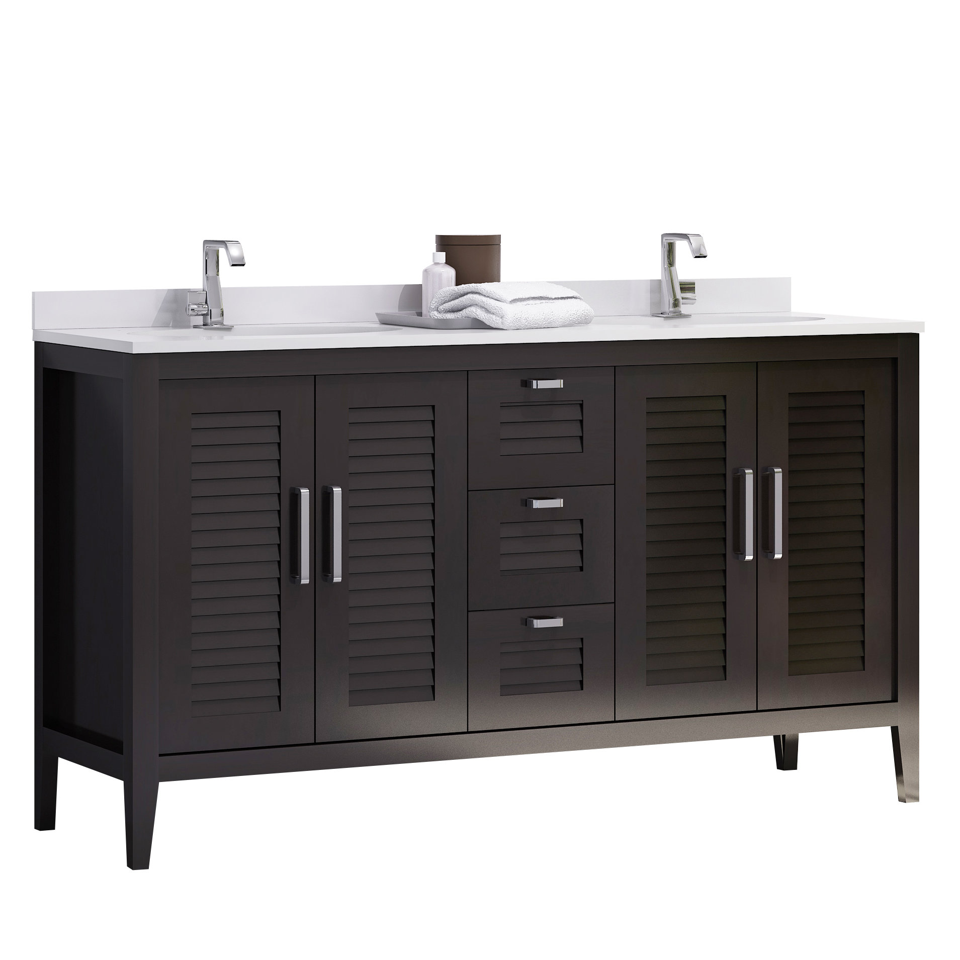 Grey Shaker 60 Bathroom Vanity 2 Drawers 2 Sinks Open Shelf W