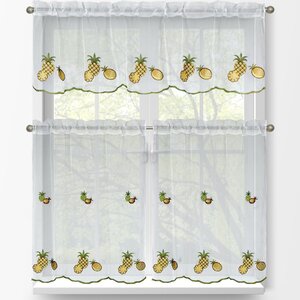 Pineapple 3 Piece Embroidered Kitchen Tier and Valance Set