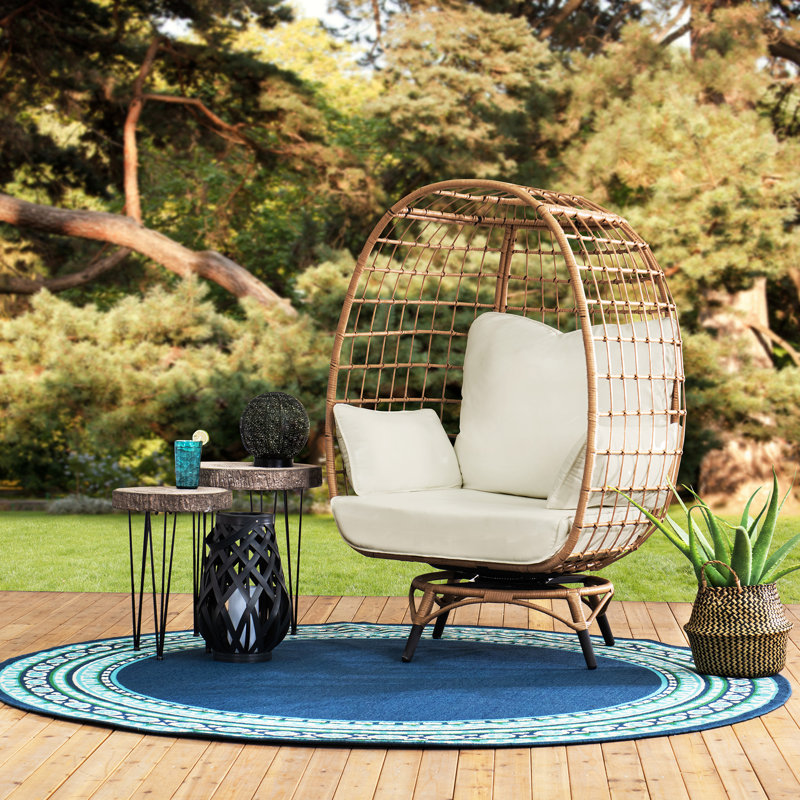 Highland Dunes Wellow Baytree Egg Swivel Patio Chair With Cushions Highland Dunes Wellow Baytree Egg