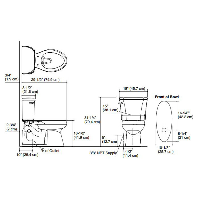Almond 10 Inch Rough In Kohler K 3889 47 Highline Comfort Height