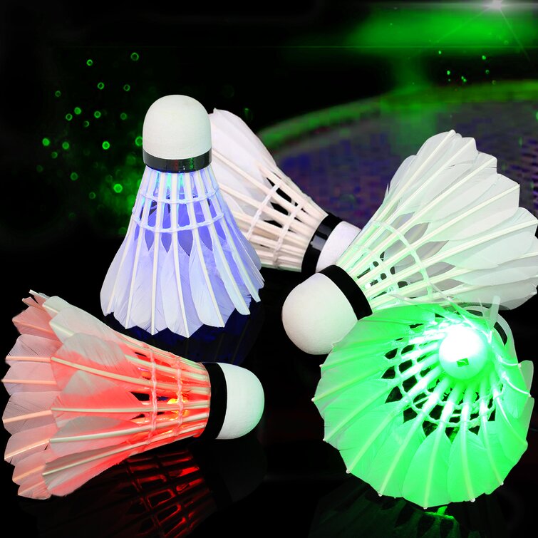 4x LED Shuttlecock Badminton Set Dark Night Glow Birdies Lighting Outdoor Sports 