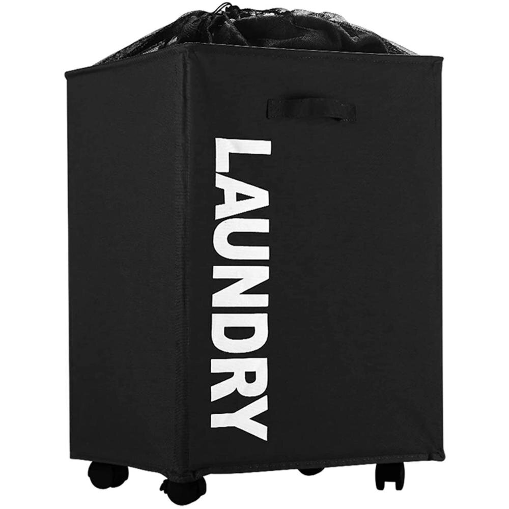 Hamper Clothes Storage Portable Single Lattice Mesh Laundry Basket with Wheel