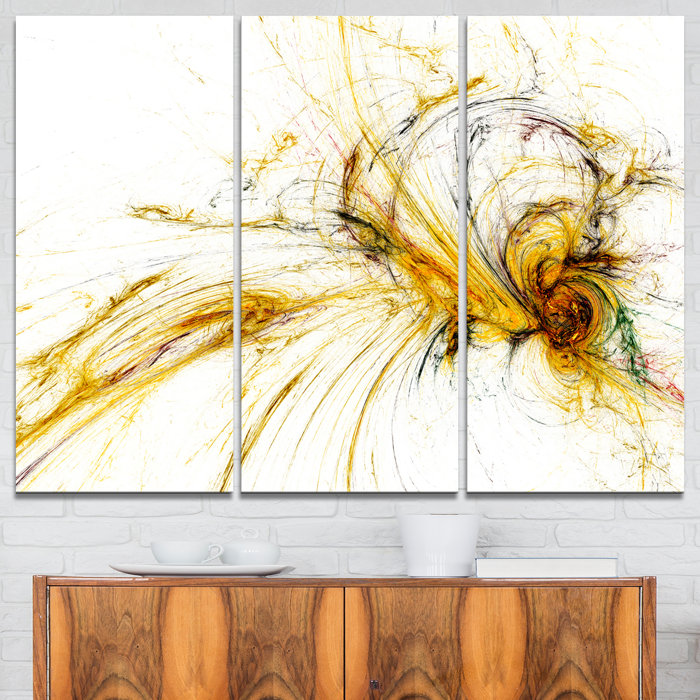 Designart Yellow Spiral Galaxy 3 Piece Graphic Art On Wrapped
