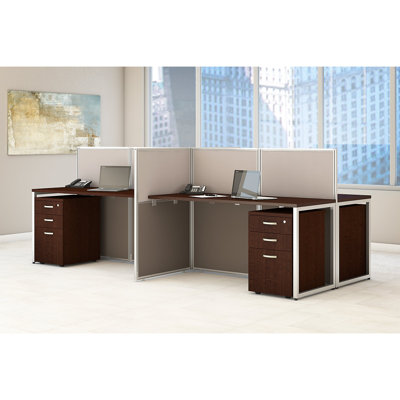 Easy Office 60W 4 Person L Shaped Desk Bush Business Furniture