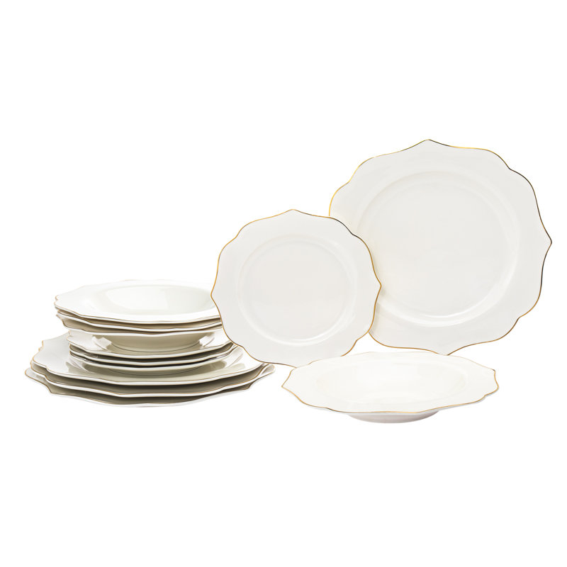 Arendale Gold Rim 12 Piece Dinnerware Set, Service for 4
