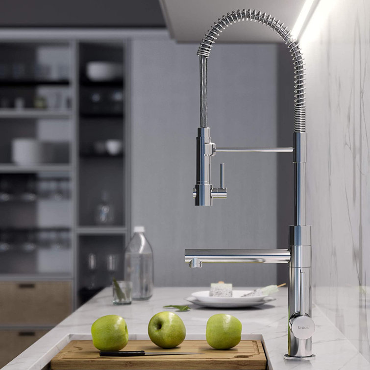 2-Function Commercial Style Pre-Rinse Kitchen Faucet With Pull-Down Spring  Spout And Pot Filler