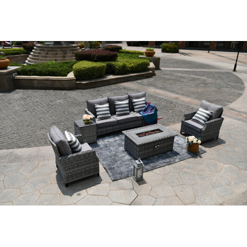 Highland Dunes Cribb 5 Piece With Gas Fire Pit Coffee Table Rattan