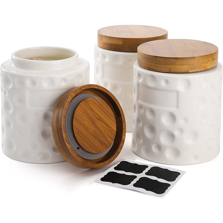 3 Pack Porcelain Food Storage Jars, Ceramic Kitchen Canister With Airtight  Bamboo Wood Lid And Label, Coffee Tea Sugar Containers For Counter, Serving  ...